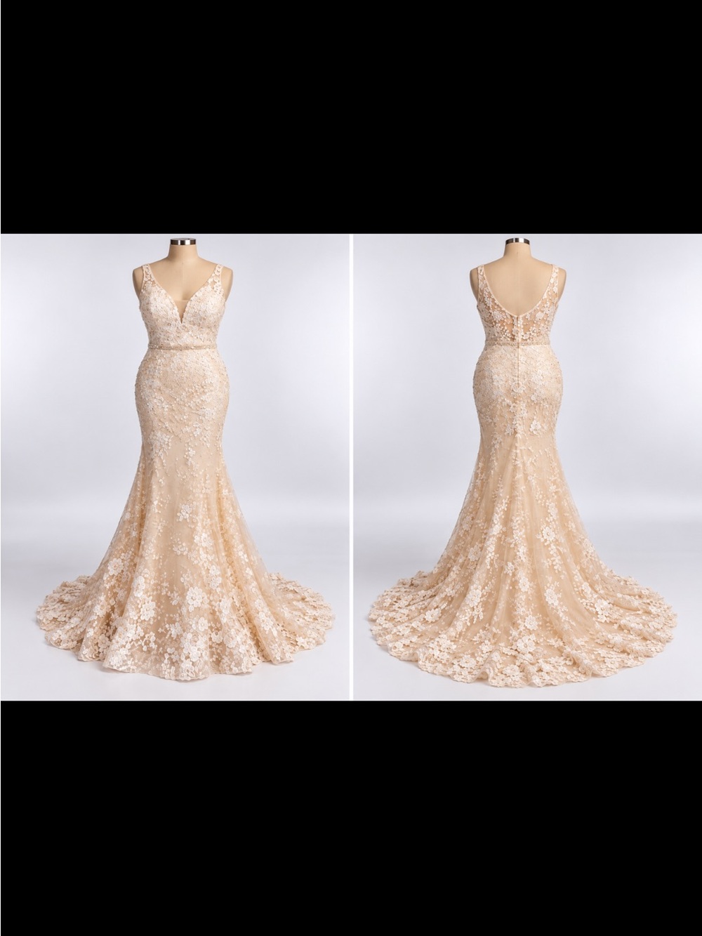 Elegant Lace Mermaid Evening Dress in Champagne